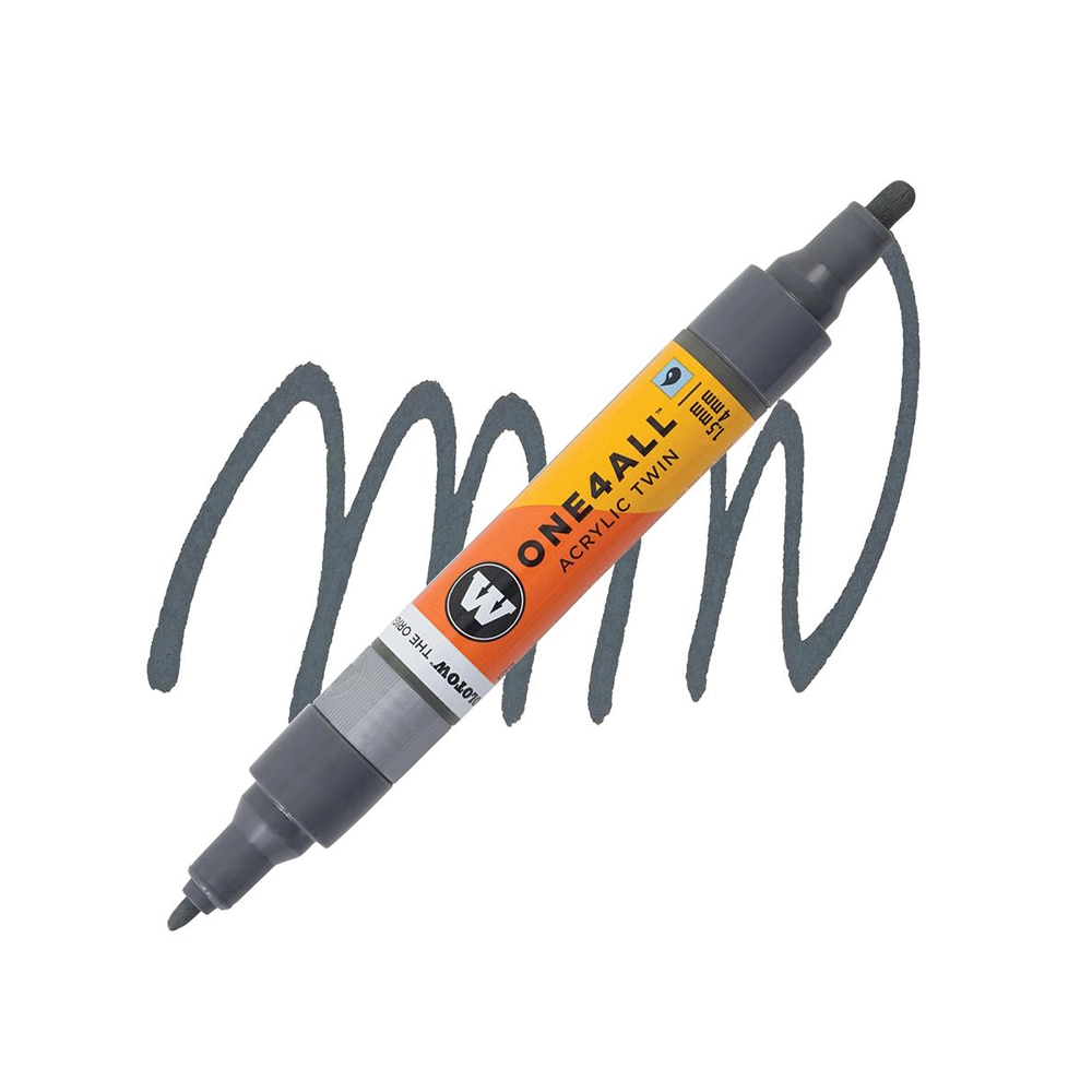 Molotow ONE4ALL Acryl Twin двустранен акрилен маркер, 1,5 + 4 мм, тъмно сиво-син